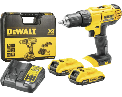 DeWalt Akku-Bohrschrauber 18 Volt XR Lithium Ionen Set mit zwei Akkumulatoren, Ladegerät und Transportkoffer.