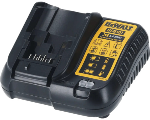 DeWalt XR Lithium-Ionen Multi-Voltage-Ladegerät DCB107 für Akkus von 10,8 Volt bis 18 Volt mit Ladestatusanzeige.