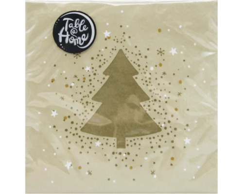 Papierservietten mit Tannenbaum-Motiv und Sternen für die Weihnachtsdekoration, Table at Home Logo.