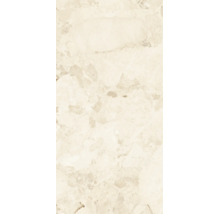 Beige Feinsteinzeugfliese mit Marmoroptik und dezenter Maserung.