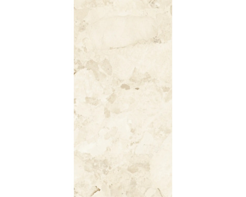 Beige Feinsteinzeugfliese mit Marmoroptik und dezenter Maserung.