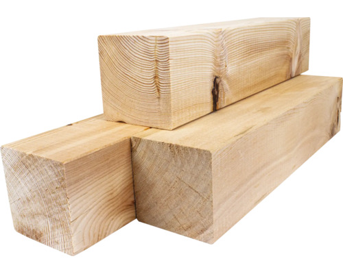 Konstruktionsvollholz Balken aus Nadelholz mit sichtbarer Maserung und Jahresringen.