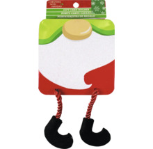 Geschenkkartenhalter im Weihnachtswichtel-Design mit glitzerndem Bart und hängenden Beinen.