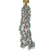 Weihnachtliche Dekogirlande mit einer Länge von 3 Metern, verziert mit Schneeflocken und einem roten Band.