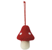 Weihnachtsbaumanhänger in Form eines Fliegenpilzes aus Filz mit Aufhängeschlaufe.