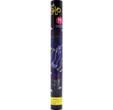Neon Glo Knicklichter-Armbänder, Set mit 10 Stück inklusive Verbindungsstücken in einer runden, schwarzen Verpackung.