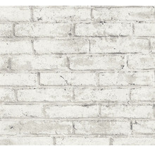 Tapete in Steinoptik mit Backsteinmauer-Motiv in Weiß.