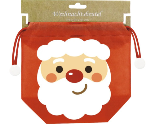 Weihnachtsbeutel mit Weihnachtsmann-Motiv und Kordelzug, 23 mal 21 mal 10 Zentimeter