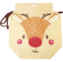 Geschenktüte mit Kordelzug und aufgedrucktem Rentier-Motiv.