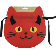 Geschenkbeutel aus Filz in Form eines Katzenkopfs mit Teufelshörnern und Kordelzug zum Verschließen.