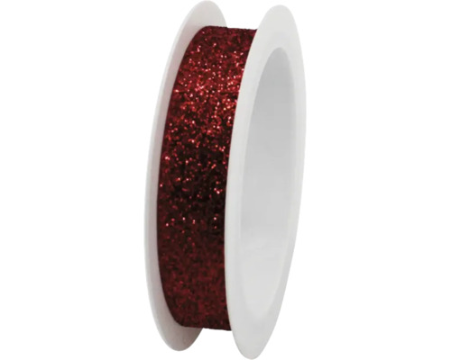 Rotes Glitzer-Dekoband auf einer weißen Spule.