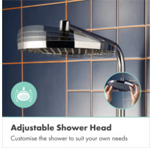Verstellbarer Duschkopf aus Chrom mit neigbarem Kopf zur individuellen Einstellung des Wasserstrahls.