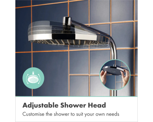 Verstellbarer Duschkopf aus Chrom mit neigbarem Kopf zur individuellen Einstellung des Wasserstrahls.