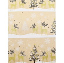 Geschenkpapier mit weihnachtlichem Muster aus Rentieren, Tannen und Schneeflocken