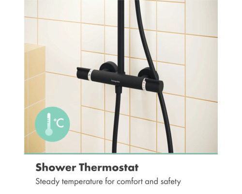 hansgrohe Duschthermostat mit Temperaturregelung für eine gleichbleibende Wassertemperatur und Sicherheit im Badezimmer.