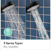 Handbrause mit zwei Strahlarten: Rain für einen feinen Regenstrahl und ImpactRain für einen konzentrierten Wasserstrahl.