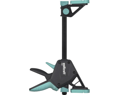 Wolfcraft Einhandzwinge Pro aus Kunststoff und Metall mit Pistolengriff.