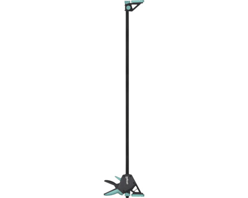 Wolfcraft Pro Einhandzwinge aus Kunststoff und Metall mit langer Führungsschiene.