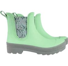Mintgrüne Chelsea-Gummistiefel mit elastischem Blattmuster-Einsatz und profilierter Gummisohle.