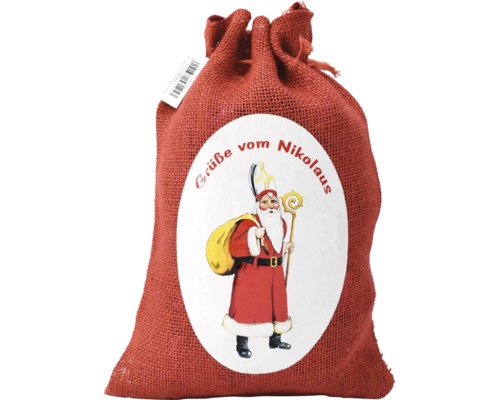 Nikolaussack aus Jute mit Kordelzug und Motiv Grüße vom Nikolaus.