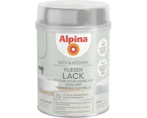 Alpina Bath und Kitchen Fliesenlack Foggy Mountain, seidenmatt, für Wand- und Bodenfliesen im Nassbereich, ohne Grundierung, 10 Quadratmeter.