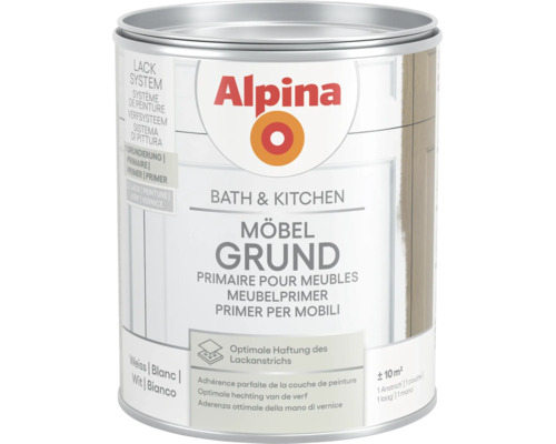 Alpina Bath und Kitchen Möbelgrundierung Weiss für optimale Lackhaftung auf Möbeln in Bad und Küche.