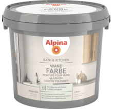 Alpina Wandfarbe Bath und Kitchen in Magnolia matt, für Räume mit hoher Luftfeuchtigkeit, Ergiebigkeit für circa 20 Quadratmeter.