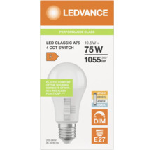 LEDVANCE LED-Leuchtmittel Classic A75 mit E27-Sockel, 10,5 Watt entspricht 75 Watt, 1055 Lumen, dimmbar, vier Farbtemperaturen, Energieklasse F.