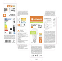Ledvance LED-Lampe Classic A100, E27, 13 Watt entspricht 100 Watt, 1521 Lumen, dimmbar, Schalter für vier einstellbare Farbtemperaturen.