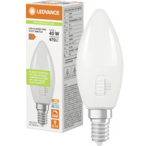 Ledvance LED Lampe Kerzenform B40 mit E14 Sockel, 4,9 Watt entspricht 40 Watt, 470 Lumen, umschaltbare Farbtemperatur, dimmbar.