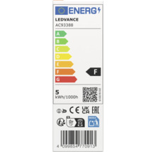 EU-Energielabel für Ledvance AC93388, Energieeffizienzklasse F, Verbrauch 5 Kilowattstunden pro 1000 Stunden.