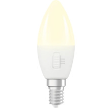 LED-Kerzenlampe E14 mit Schalter zur Einstellung der Farbtemperatur auf 2700 Kelvin, 4000 Kelvin oder 6500 Kelvin.