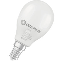 LEDVANCE LED-Leuchtmittel E14 mit Schalter zur Einstellung der Farbtemperatur zwischen 2700 Kelvin, 4000 Kelvin und 6500 Kelvin.