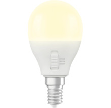 LED-Leuchtmittel mit E14-Sockel und Schiebeschalter für Farbtemperaturen 2700 Kelvin, 4000 Kelvin und 6500 Kelvin.