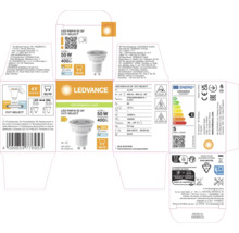 Ledvance LED-Lampe PAR16 55 36 Grad CCT-SELECT, 4,2 Watt entspricht 55 Watt, 400 Lumen, GU10-Sockel, einstellbare Farbtemperatur, Ledvance Logo.