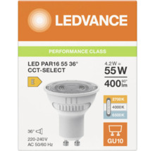 LEDVANCE LED-Reflektor PAR16 GU10, 4,2 Watt entspricht 55 Watt, 400 Lumen, 36 Grad Abstrahlwinkel, CCT-Select, Energieeffizienzklasse E.