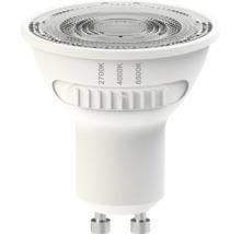GU10 LED Reflektorlampe mit Schalter für Farbtemperaturen von 2700 Kelvin, 4000 Kelvin und 6500 Kelvin.