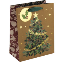 Geschenktüte aus Papier mit Tannenbaum-Motiv und Geschenkanhänger