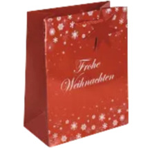 Geschenktüte mit Schneeflocken-Motiv und dem Schriftzug Frohe Weihnachten