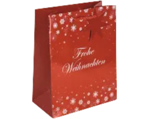 Geschenktüte mit Schneeflocken-Motiv und dem Schriftzug Frohe Weihnachten
