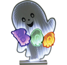 Halloween-LED-Dekoration in Form eines Gespenstes mit Unendlichkeitseffekt und dem Schriftzug BOO.