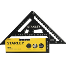 Stanley Quicksquare Premium Anschlagwinkel aus eloxiertem Aluminium, 180 Millimeter, mit Skalen für Winkel und Schnitte.