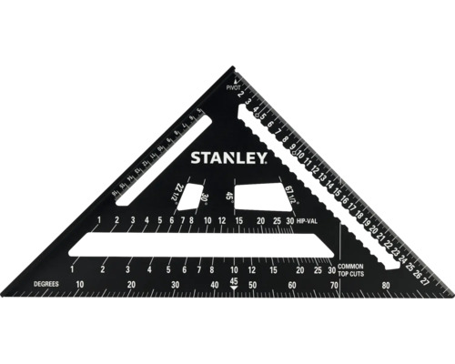 Stanley Sparrenwinkel mit Stanley Logo und Skalen für Winkel in Grad sowie verschiedene Schnitte.