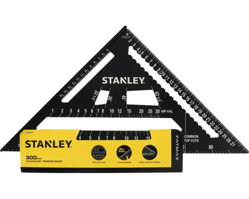 Stanley FatMax Quicksquare Premium Anschlagwinkel 300 Millimeter aus Aluminium mit Skalen für Winkel und Dachsparren.