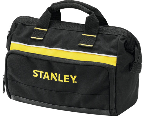 Stanley Werkzeugtasche in Schwarz und Gelb aus strapazierfähigem Gewebe mit Tragegriffen und Reißverschlussaußentasche.