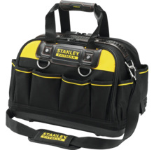 Stanley FatMax Werkzeugtasche aus schwarzem und gelbem Gewebe mit mehreren Außentaschen, Tragegriff und Schultergurt.