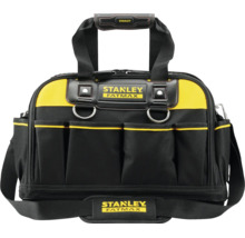 Stanley FatMax Werkzeugtasche in Schwarz und Gelb aus robustem Gewebe mit mehreren Außentaschen, Tragegriffen und einem Schultergurt.