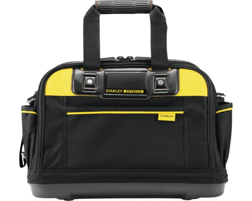 Stanley FatMax Werkzeugtasche aus Textil mit Kunststoffboden, Tragegriff und Reißverschlussfächern.