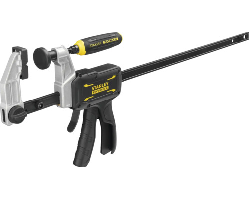 Stanley FatMax Einhandzwinge mit Pistolengriff und langer Schiene aus Metall.