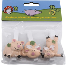Set mit drei dekorativen Schweinchen Wäscheklammern aus Kunststoff in einer Kunststoffverpackung